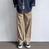 长裤 ONUN复古水洗斜纹棉质宽松直筒裤 百搭日系卡其色休闲男生工装