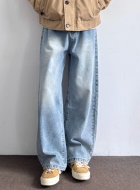 ONUN 美式复古水洗磨白弯刀牛仔裤2025新款宽松百搭休闲阔腿长裤