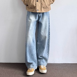 宽松百搭休闲阔腿长裤 ONUN 2025新款 复古水洗磨白弯刀牛仔裤 美式