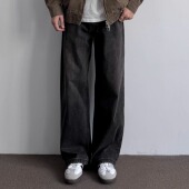 宽松阔腿松弛感休闲长裤 ONUN美式 复古砂洗黑灰色做旧直筒牛仔裤 潮