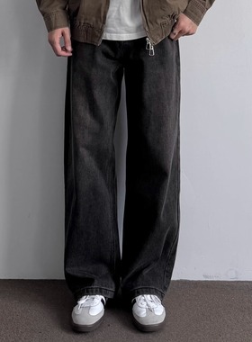 ONUN美式复古砂洗黑灰色做旧直筒牛仔裤宽松阔腿松弛感休闲长裤潮