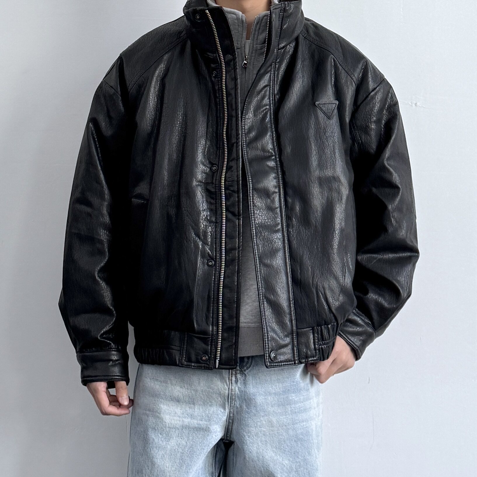 ONUN 美式复古立领皮衣羽绒服冬季保暖百搭痞帅机车夹克宽松外套