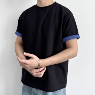 boxy版 ONUN cleanfit宽松休闲短袖 新款 型 复古撞色圆领正肩T恤夏季