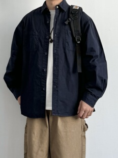 秋季 ONUN 长袖 衬衫 男水洗做旧纯棉宽松衬衣潮 日系复古双口袋工装