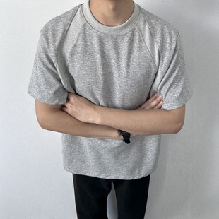 正肩T恤宽松休闲boxy版 复古氨纶太空棉空气层拼接短袖 型 美式 ONUN
