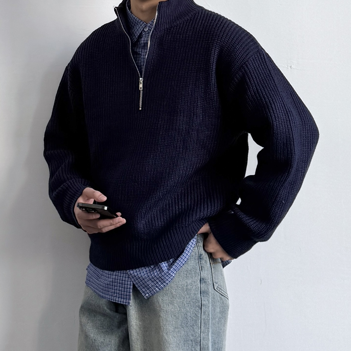 ONUN半高领拉链套头针织衫毛衣