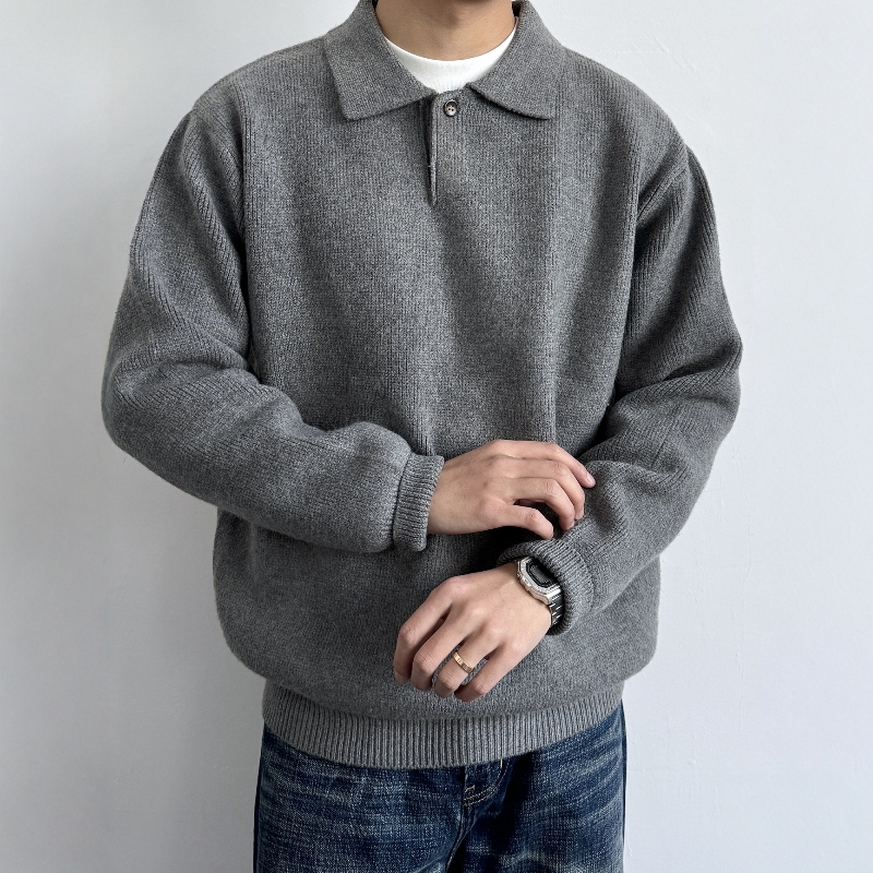 重磅加厚复古老钱风宽松翻领毛衣