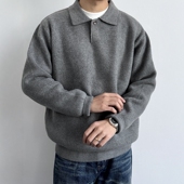 ONUN重磅加厚复古老钱风宽松POLO翻领毛衣秋冬休闲保暖百搭针织衫