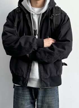 ONUN美式复古重水洗做旧工装连帽棉服卡哈夹棉帆布J130加厚夹克冬