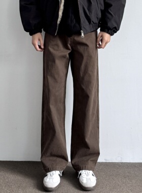 ONUN 美式复古水洗棉质宽松直筒工装裤百搭休闲显高显瘦纯色长裤