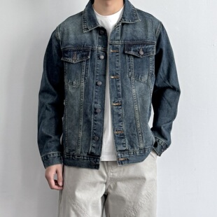 ONUN水洗丹宁复古蓝色工装牛仔夹克百搭男生美式宽松休闲翻领外套