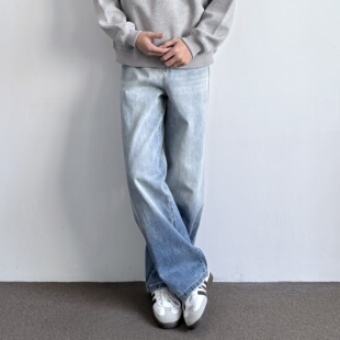 显高百搭宽松cleanfit阔腿长裤 ONUN 复古水洗渐变蓝色直筒牛仔裤
