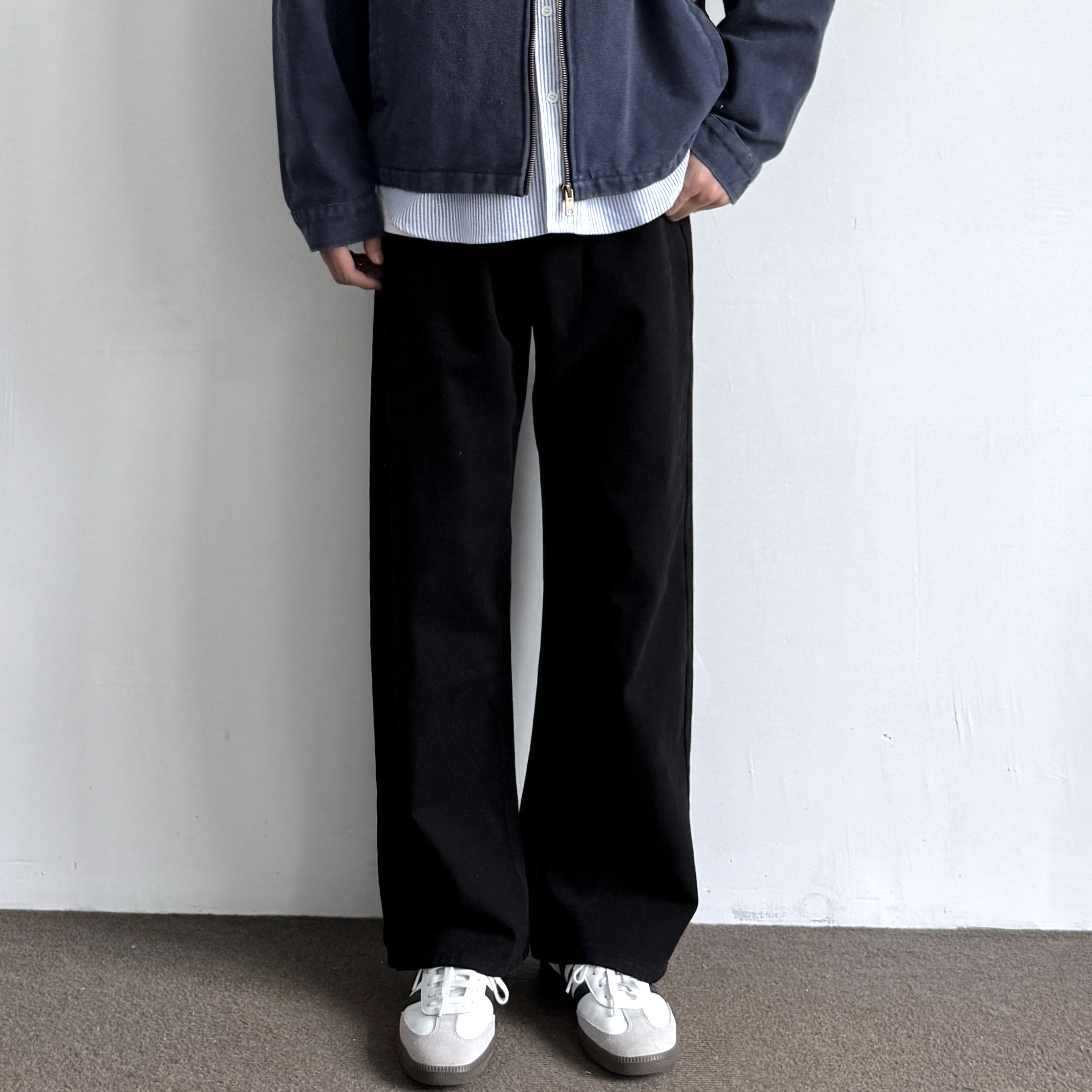 美式复古宽松直筒黑色休闲裤