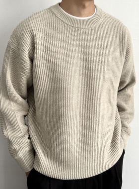 ONUN 复古桂花针编织圆领针织衫秋冬宽松休闲百搭纯色菠萝纹毛衣