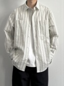 日系肌理感宽松休闲廓形长袖 ONUN 复古泡泡纱竖条纹衬衫 衬衣外套