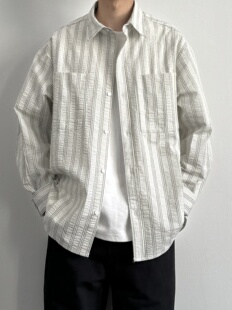 衬衣外套 日系肌理感宽松休闲廓形长袖 ONUN 复古泡泡纱竖条纹衬衫