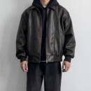 男生痞帅休闲机车外套潮 复古哑光纹理感翻领PU皮衣秋季 ONUN 美式