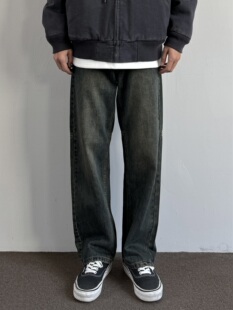 男做旧水洗分割设计宽松长裤 复古直筒休闲牛仔裤 子流行 美式 ONUN