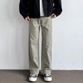 ONUN 百搭半松紧腰宽松显高牛仔裤 美式 复古水洗纯棉直筒休闲长裤