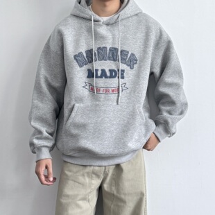上衣流行 复古重磅400g休闲印花连帽卫衣宽松百搭套头衫 ONUN 美式