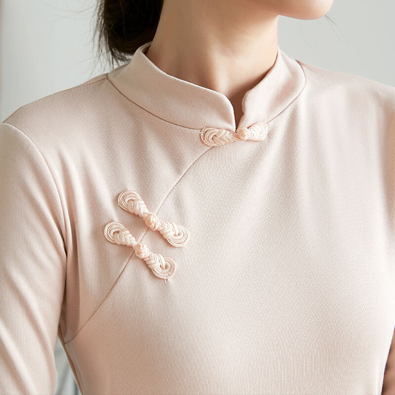 中式改良旗袍打底衫女春秋2021年新款中国风立领盘扣秋冬内搭上衣