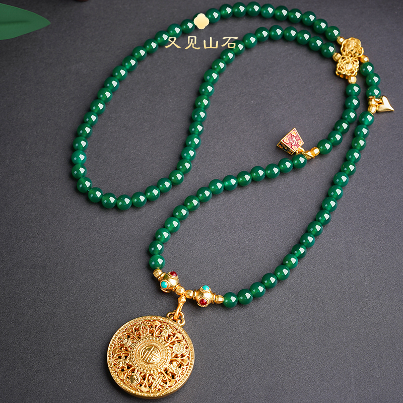 新中式彩绘大版金色葫芦吊坠项链女原创设计中长款链条毛衣链新款