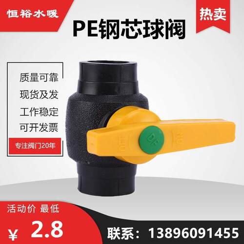 PE钢芯球阀自来水阀门20mm25热熔塑料黑色闸阀110饮用水总阀