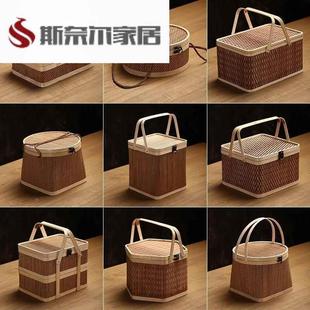 食盒多层手提送菜提盒送饭提篮送餐提篮送餐提盒送菜提盒竹编两层