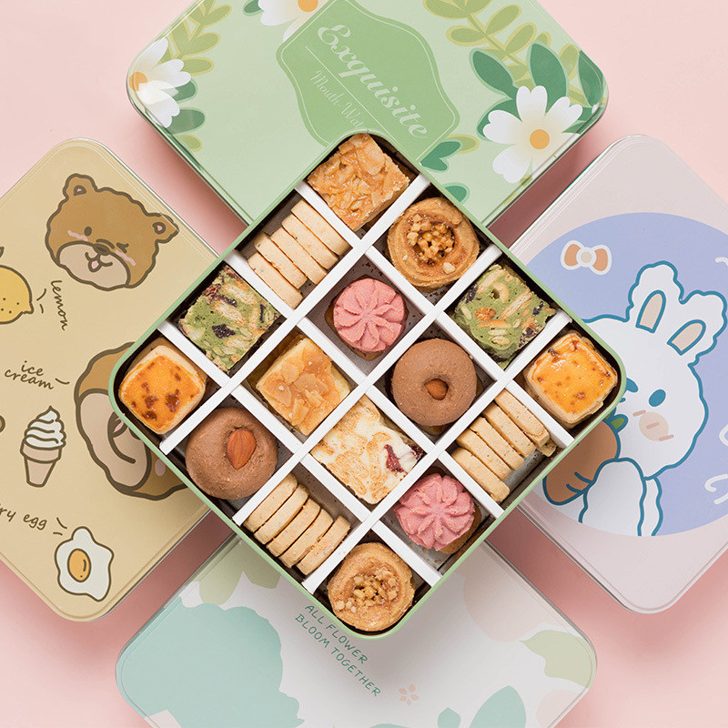 烘焙先生曲奇饼干包装盒雪花酥方形铁盒子糖果点心甜品牛轧糖空罐