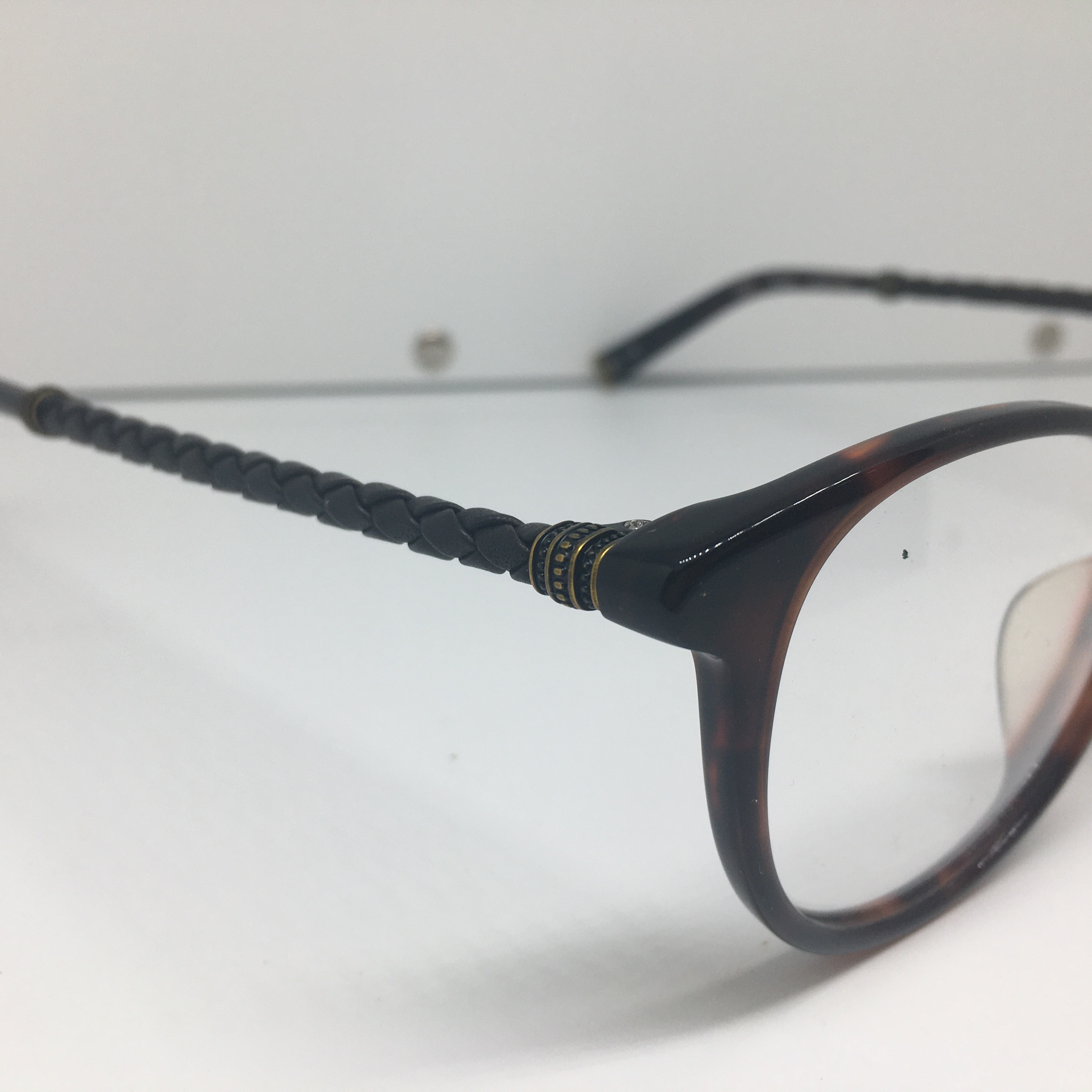 John Varvatos深玳瑁色复古框眼镜近视镜框男女通用真皮编织镜腿