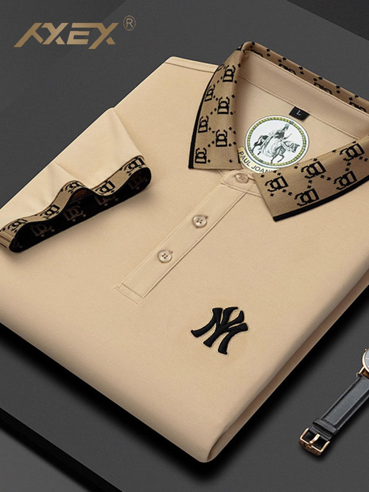 品牌男士t恤短袖衬衫翻领高端半袖Polo衫2025夏季新款花领t恤