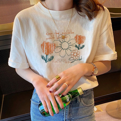 短袖宽松薄款圆领纯棉打底衫白色