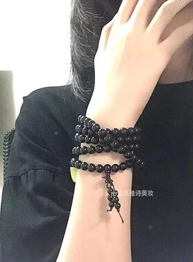 上手巨显白~黑檀木质108颗念珠手串女款手持文玩学生盘玩盘缠手链