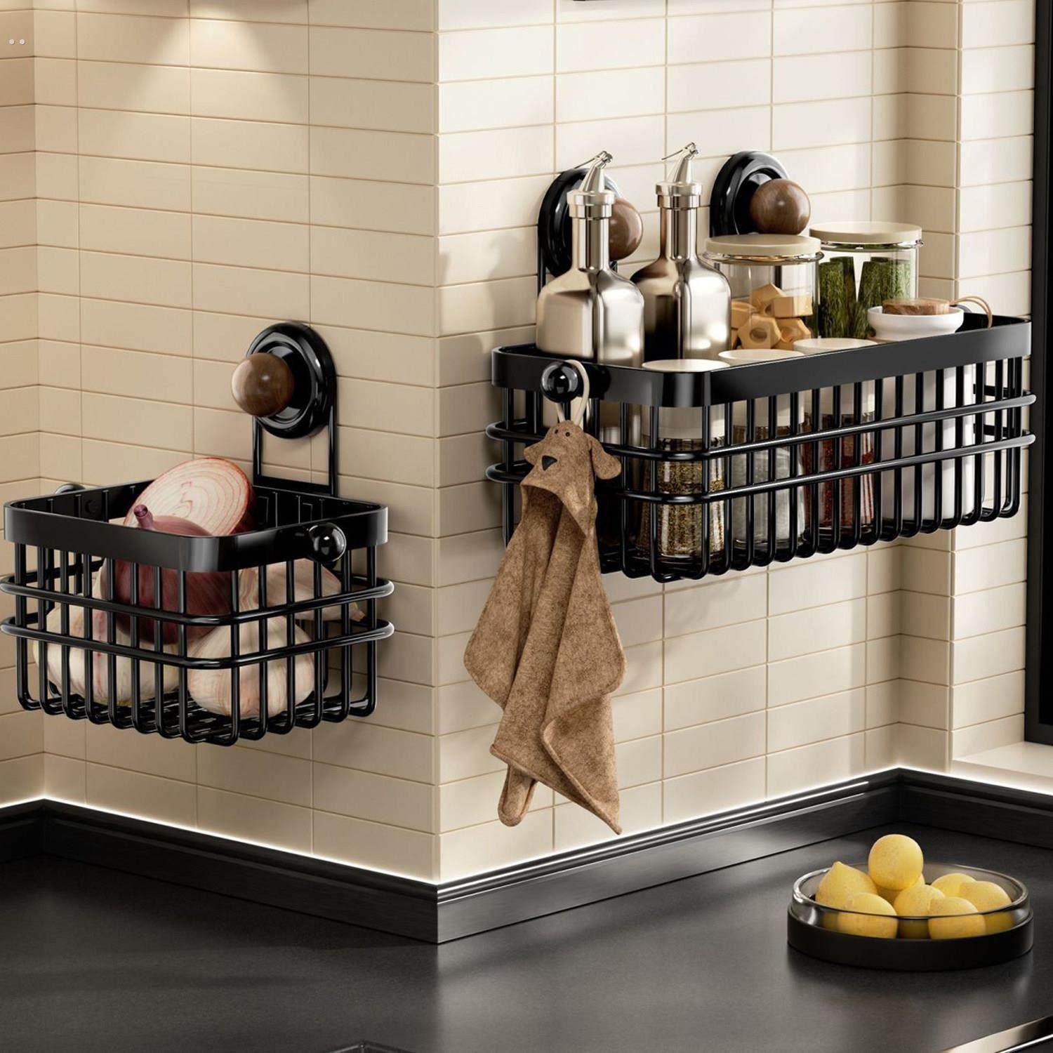 中古风葱姜蒜收纳盒壁挂式厨房吸盘置物架免打孔多功能调味料品架,厨房/烹饪用具,调料置物架,淘宝优惠券,粉丝福利购,淘宝优惠卷