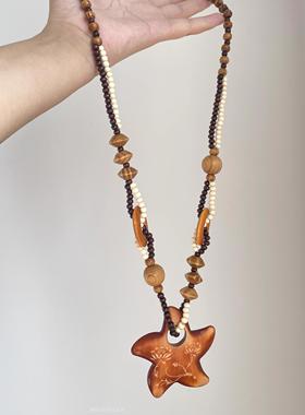 覆古民族风辣妹木质星星串珠长版项炼波西米亚y2k个性百搭毛衣炼