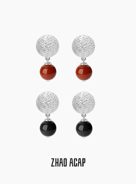 ZHAO ACAP原创设计竹编mini红玛瑙黑玛瑙耳坠小耳环