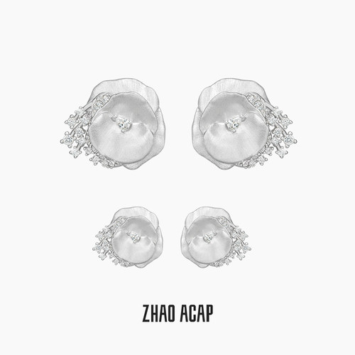 ZHAO ACAP原创设计在逃山茶丝绸拉丝耳钉