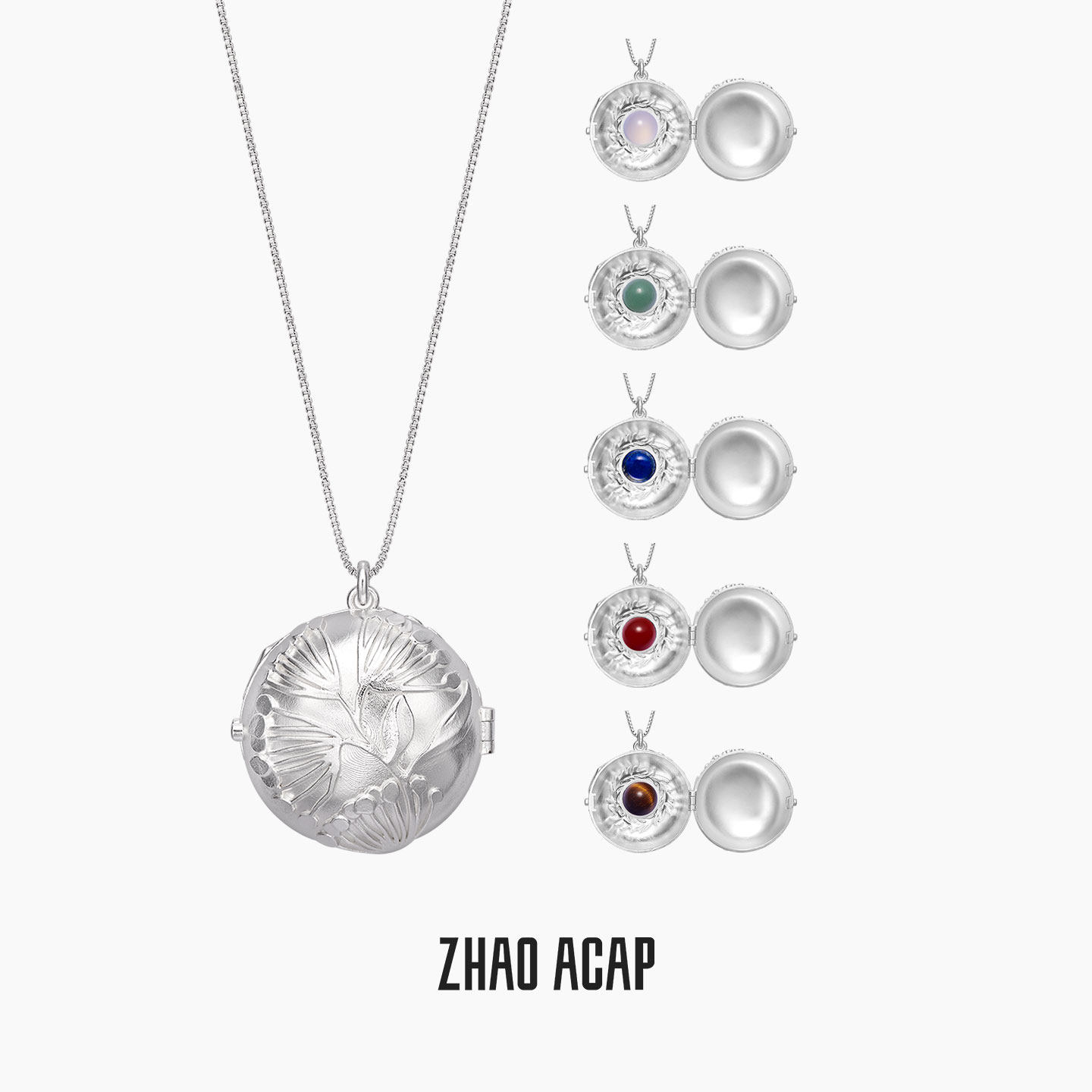 ZHAO ACAP原创设计莳萝/野百合双面浮雕可打开圆球守护石长项链