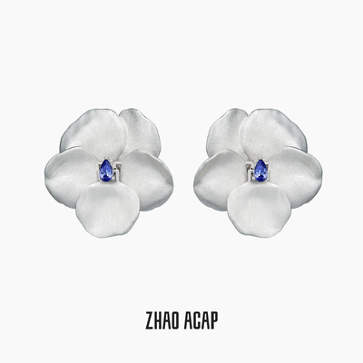 ZHAO ACAP原创设计跳舞三色堇拉丝耳钉