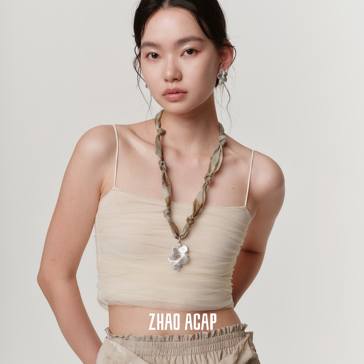 ZHAO ACAP原创设计草木染丝带空心花花项链