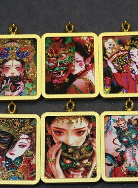 手绘彩金唐卡卡芯画芯金色乌盒扎
