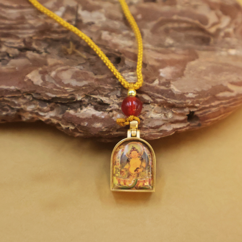 唐卡黄财神吊坠楞严咒绿渡母空心