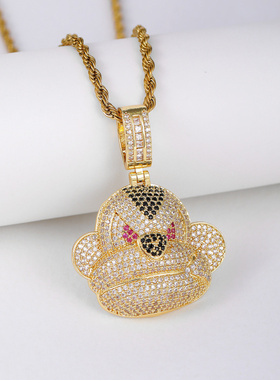 欧美嘻哈满钻立体猴子吊坠项链潮