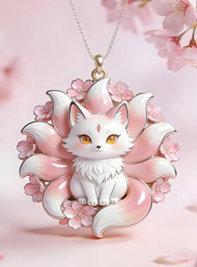 九尾樱花项链女款珐琅彩国风吊坠