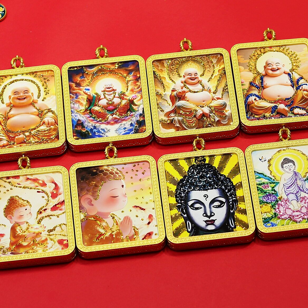 彩金弥勒佛唐卡宝宝佛释迦牟尼佛祖五路藏式半手乌盒项链吊坠