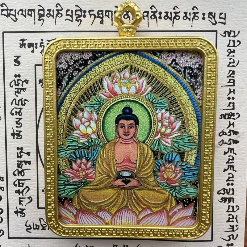 手绘药师佛绿度母白度母唐卡藏式唐卡乌盒随身吊坠方形