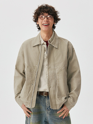 GTRG水洗做旧泛白层次感全棉外套300g重磅肌理感珠帆格工装夹克