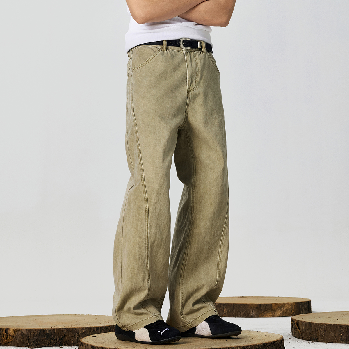 GTRG美式扎染脏脏dirtyfit休闲 长裤水洗拼接百搭款大直筒工装裤