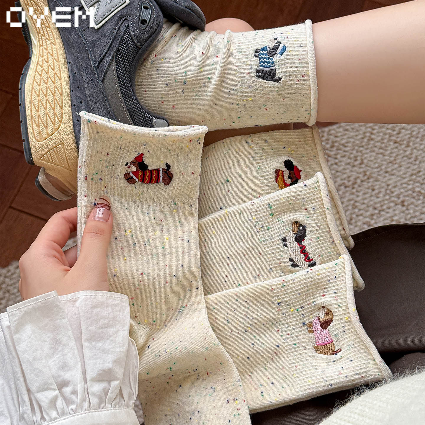 小狗袜子女春秋季精梳棉中筒袜卷边松口无骨堆堆袜韩系点子纱长袜,女士内衣/男士内衣/家居服,中筒袜,淘宝优惠券,粉丝福利购,淘宝优惠卷