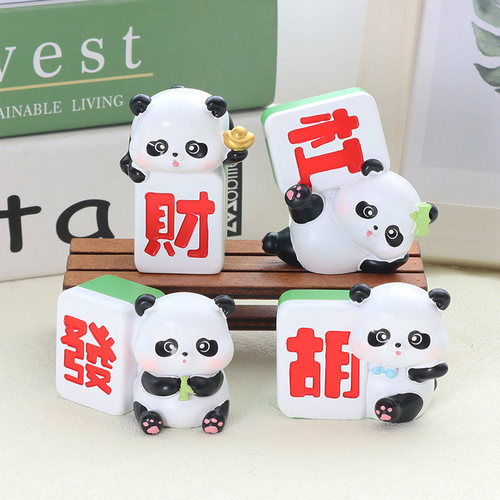 可爱熊猫麻将摆件情绪稳定装饰品